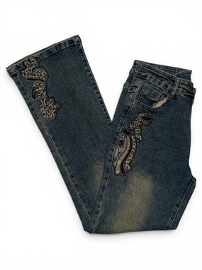 Y2K Distressed Embroidered Flare Jeans